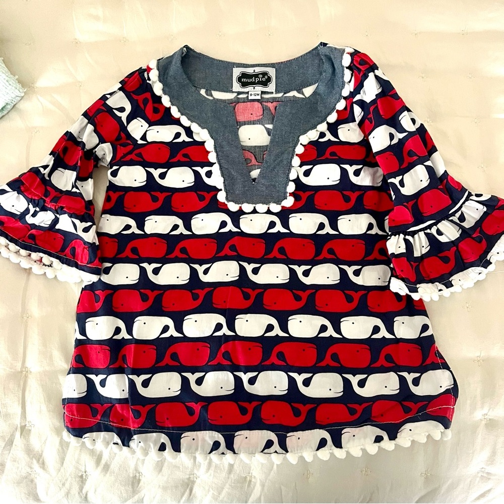 Mud Pie Whale Print Toddler Top - Red, White, Blue